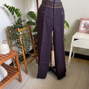 Idra Anthropologie Linen Plum Wide Leg Flare Low Rise Trousers Pants 4 32